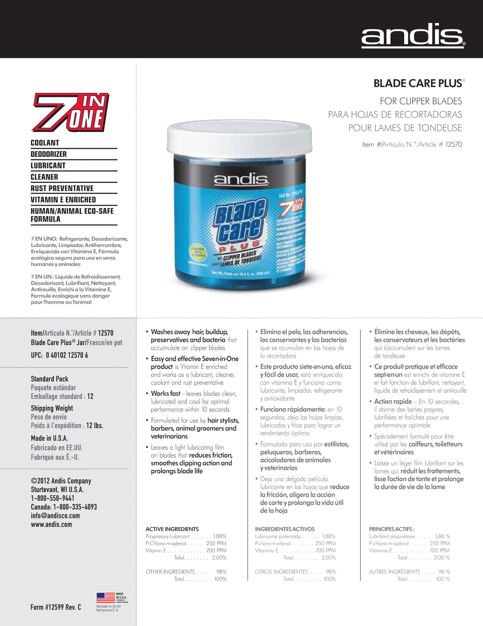 Andis – Maintenance – Blade Care Plus Cleanser 488ml