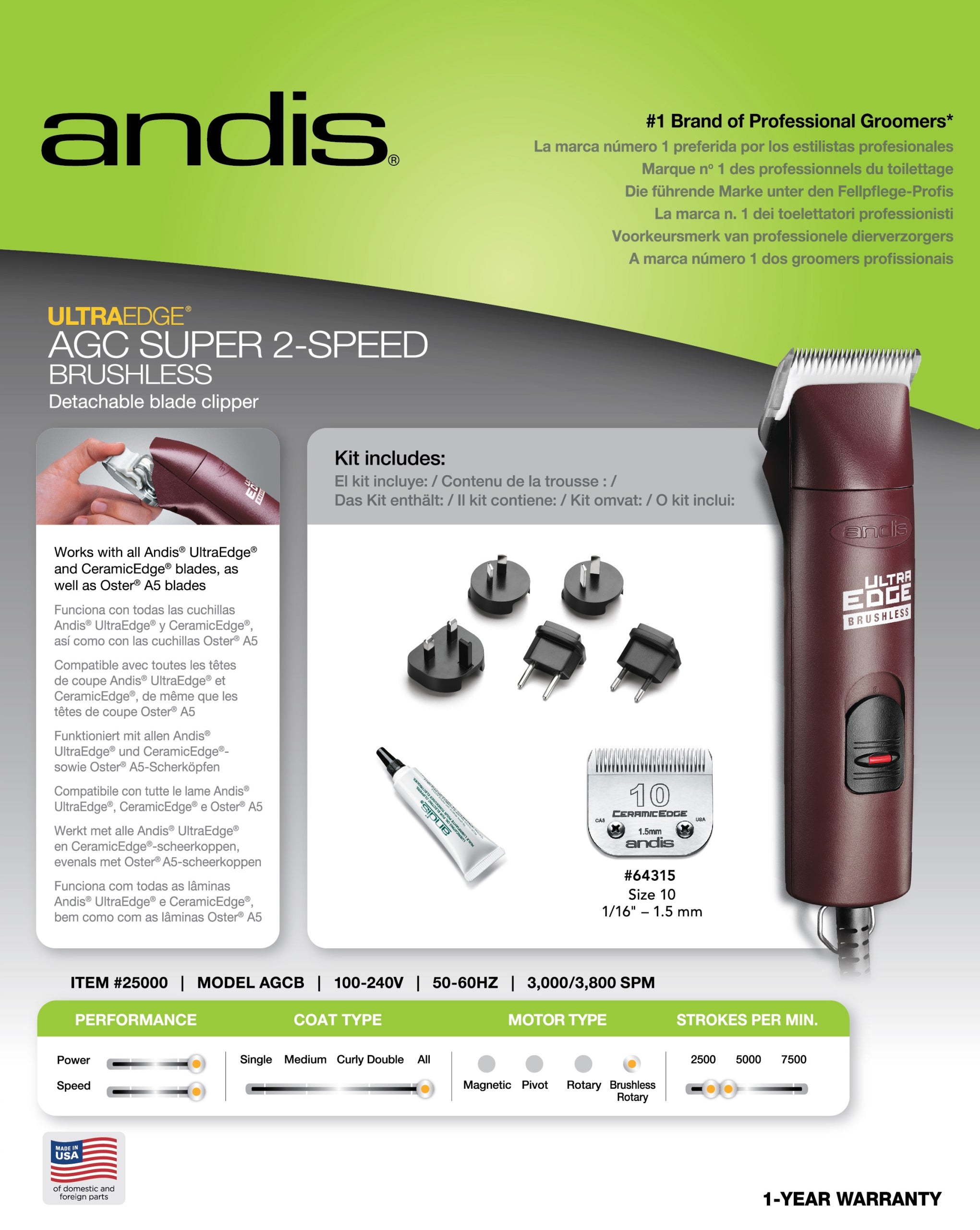 Andis – UltraEdge AGC – Super 2-Speed Clipper – Burgundy