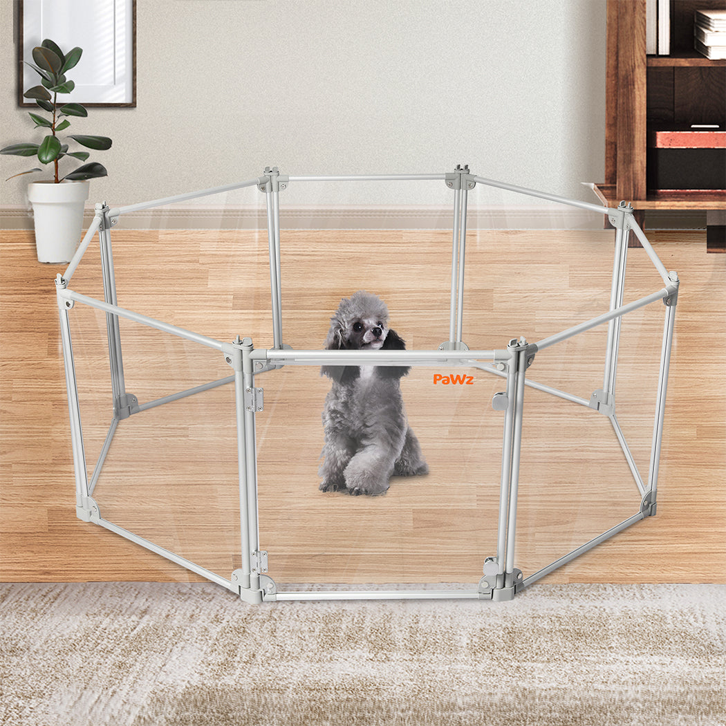Pawz Pet Playpen Transparent Acrylic Clear Folding Dog Fence Kennel 8 Panel-1864184563715149830