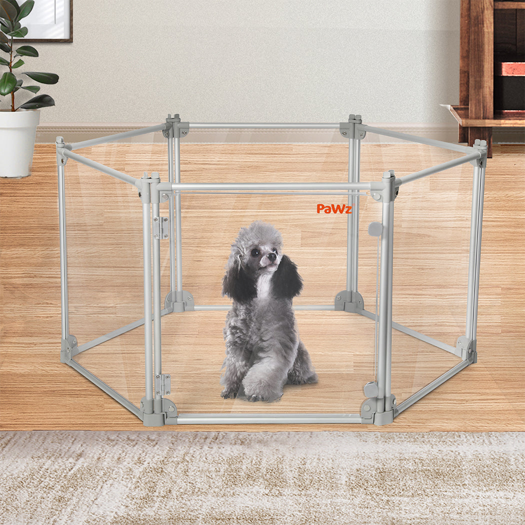 Pawz Pet Playpen Transparent Acrylic Clear Folding Dog Fence Kennel 6 Panel-1864184563555766278
