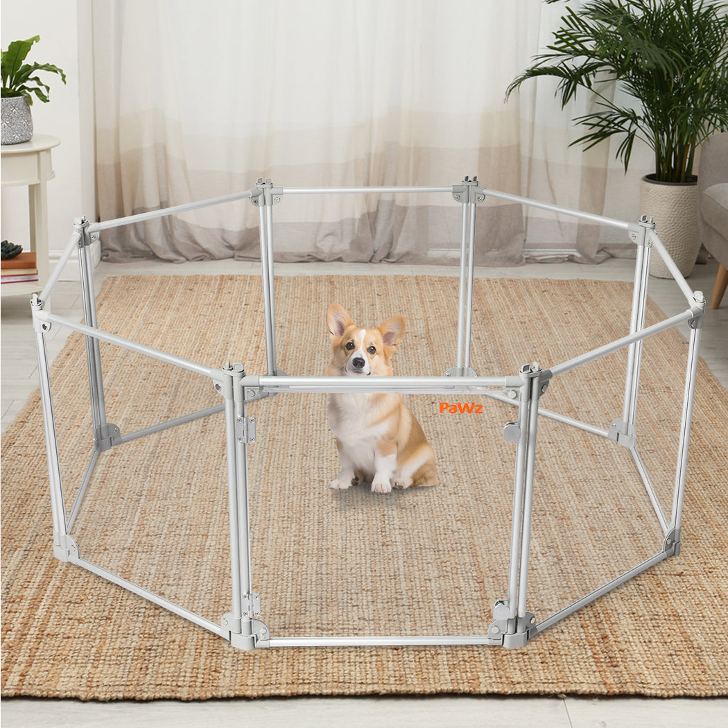 Pawz Pet Playpen Transparent Acrylic Clear Folding Dog Fence Kennel 8 Panel-1864184563715149831