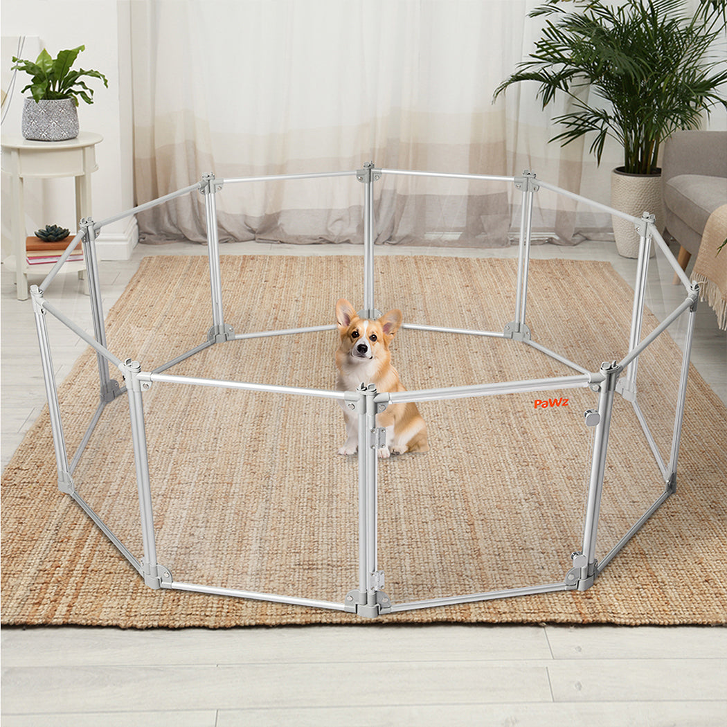 Pawz Pet Playpen Transparent Acrylic Clear Folding Dog Fence Kennel 10 Panel-1864184563408965639