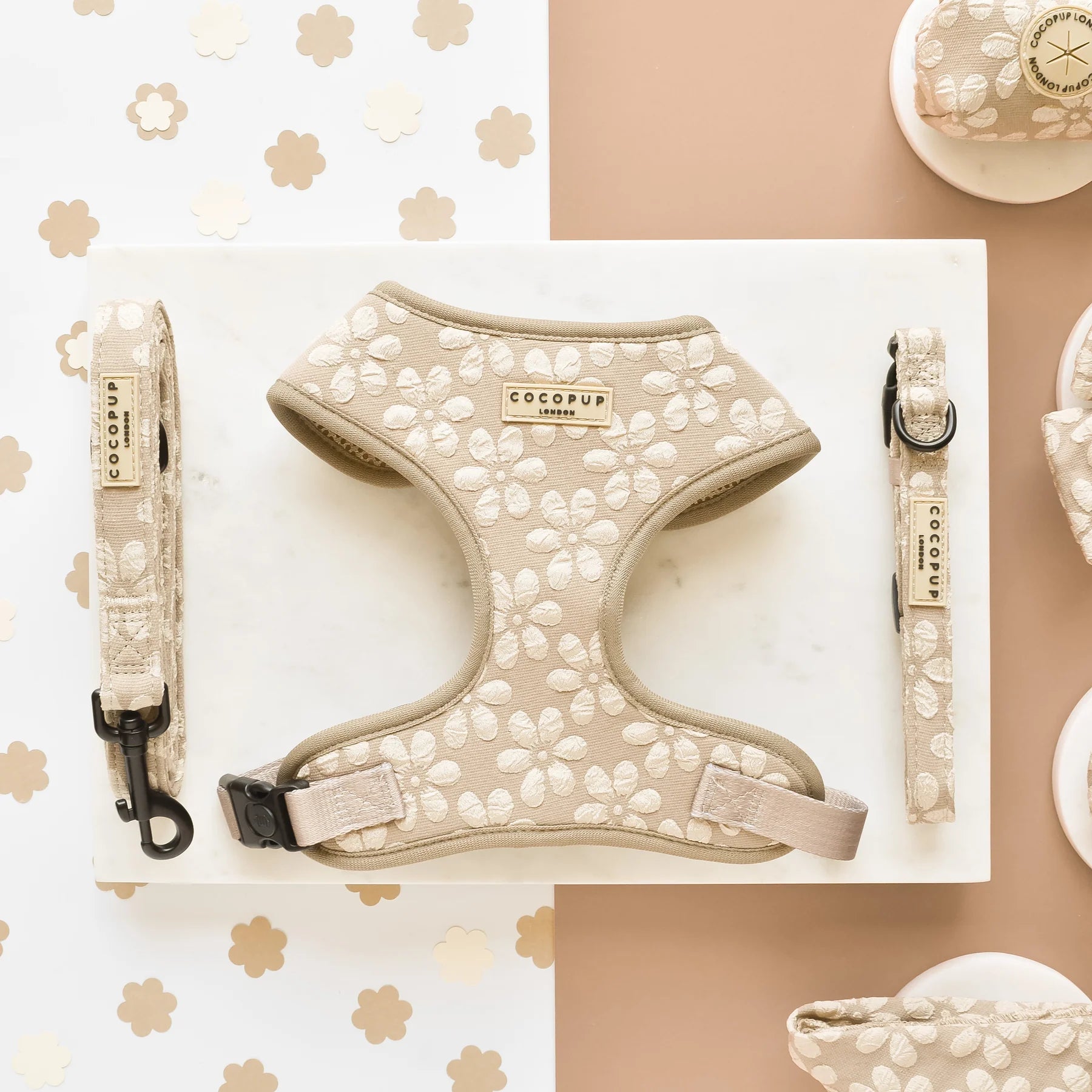 Cocopup London – LUXE Adjustable Neck Dog Harness – Mocha Flower
