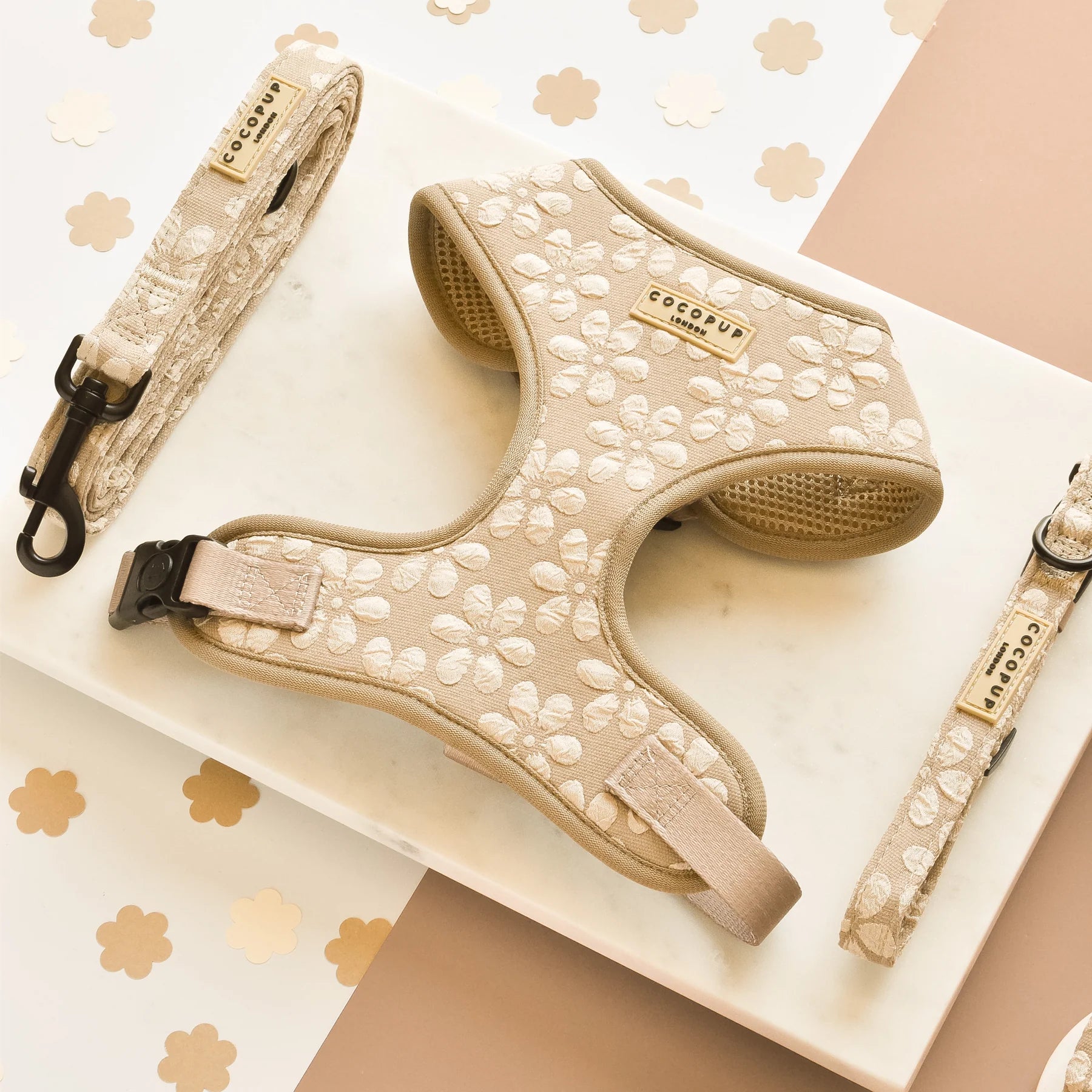 Cocopup London – LUXE Adjustable Neck Dog Harness – Mocha Flower