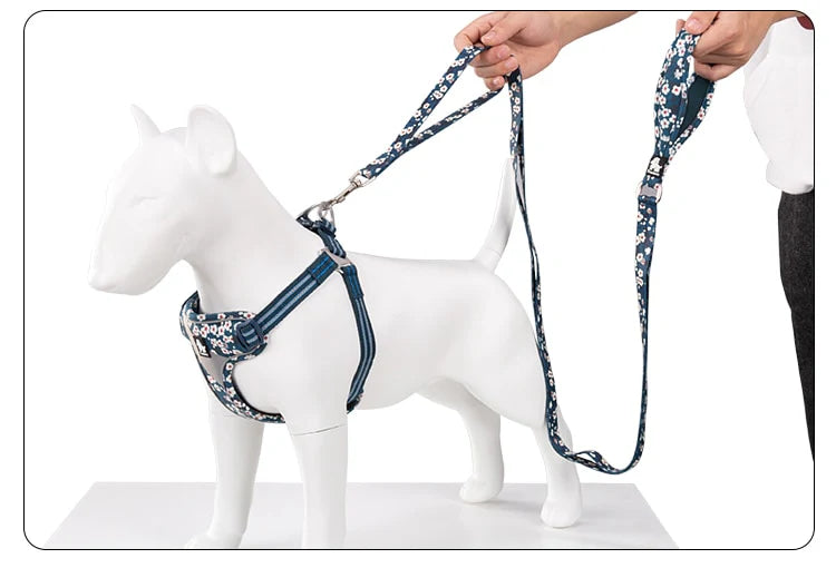 Floral Multi Handle Dog Lead - Blue