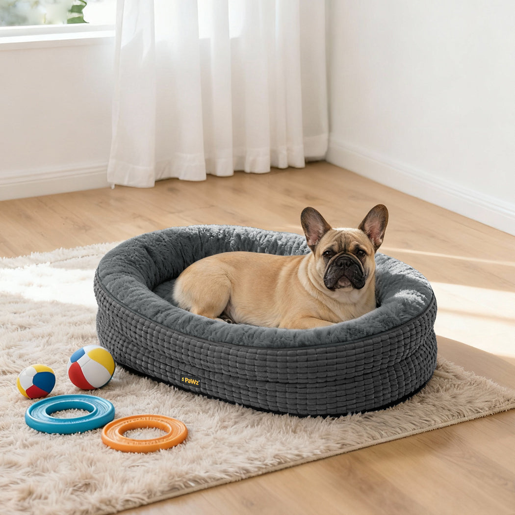 Pawz Orthopedic Plush Dog Bed Soft Washable Pet Bed Grey Cosy Cushion M Size