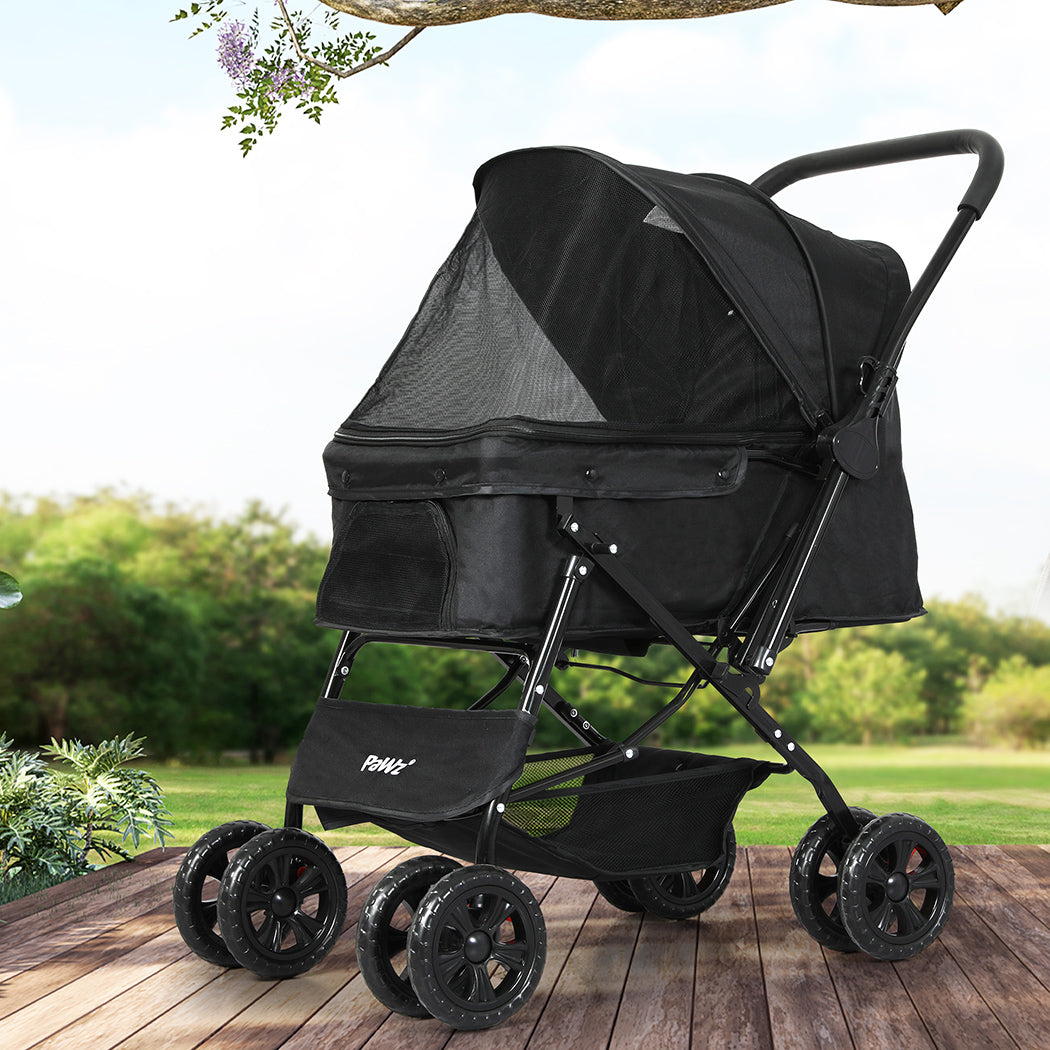 PaWz Pet Stroller Dog Cat Carrier Foldable Black-1864184625052651526