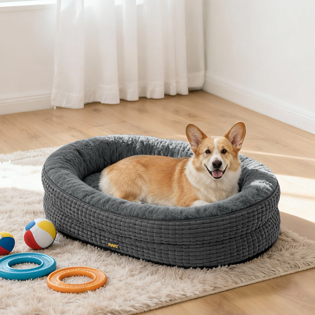 Pawz Orthopedic Plush Dog Bed Soft Washable Pet Bed Grey Cosy Cushion L Size