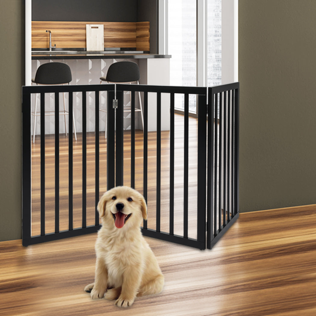PaWz 3 Panels Wooden Pet Gate Dog Fence Black 2000x 3MM-1873543425270353926