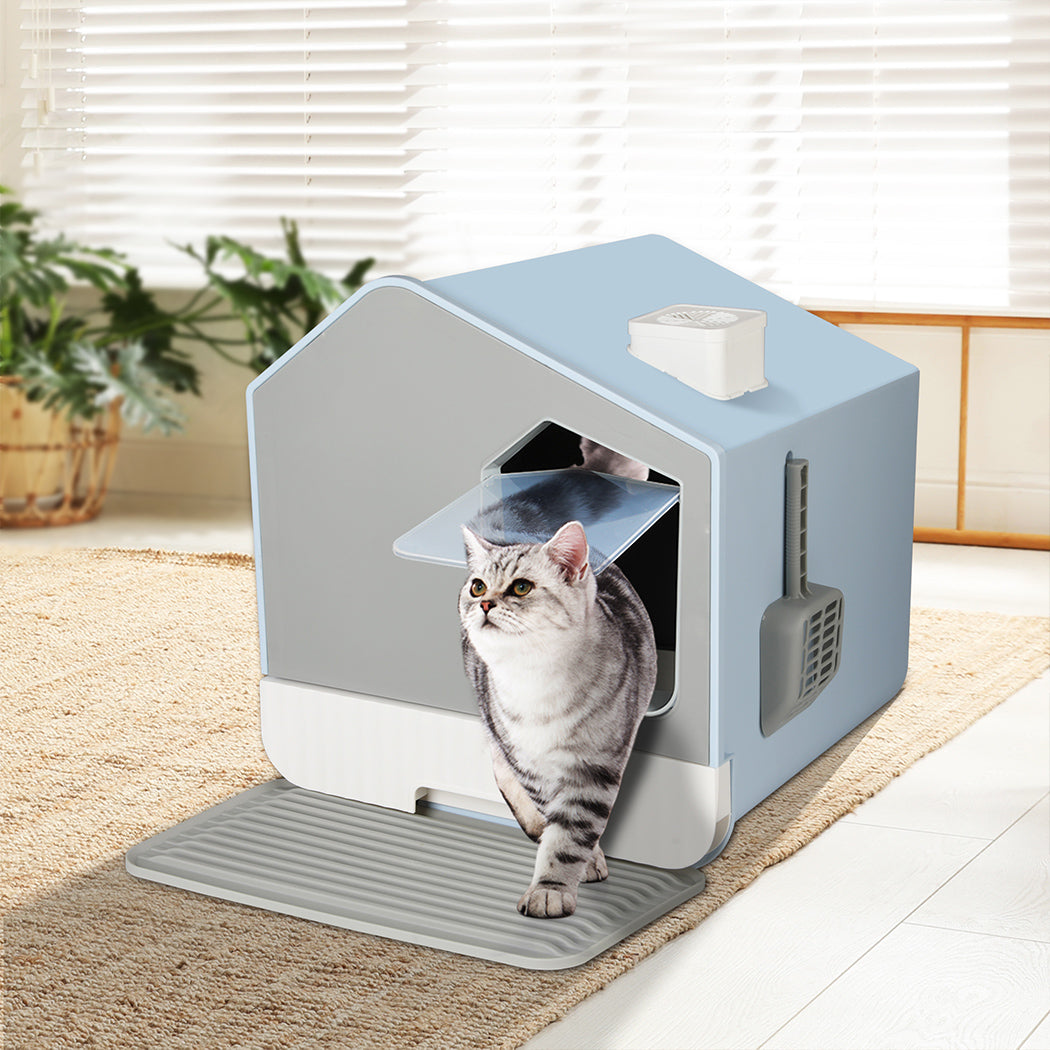PaWz Fully Enclosed Cat Litter Box Mat Blue-1886651029785808902
