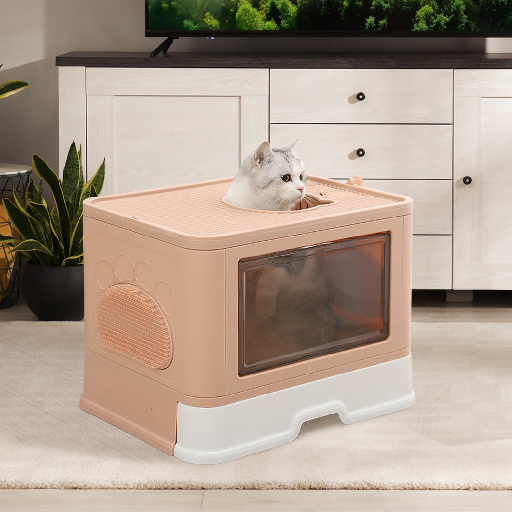 PaWz Foldable Cat Litter Box Tray Enclosed Pink-1864184536406036486