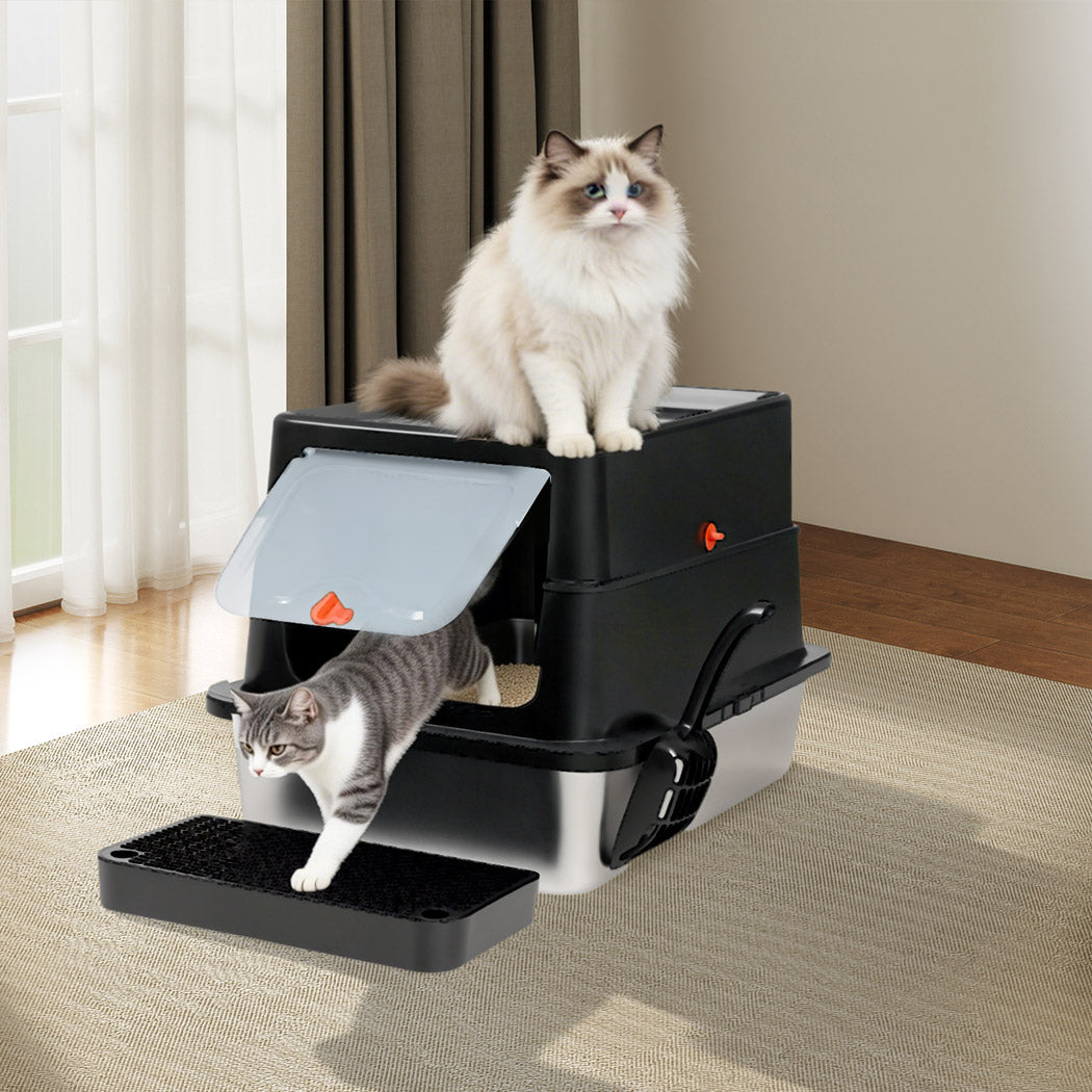 Pawz Stainless Steel Large Enclosed Cat Litter Box