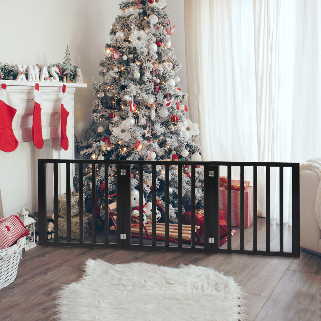 PaWz 3 Panels Wooden Pet Gate Dog Fence Black 2000x 3MM-1873543425270353927