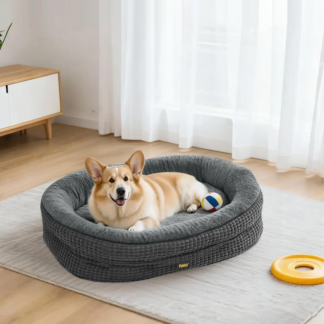 Pawz Orthopedic Plush Dog Bed Soft Washable Pet Bed Grey Cosy Cushion L Size
