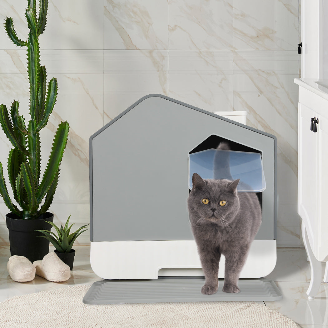 PaWz Fully Enclosed Cat Litter Box Mat Grey-1904052663104966663