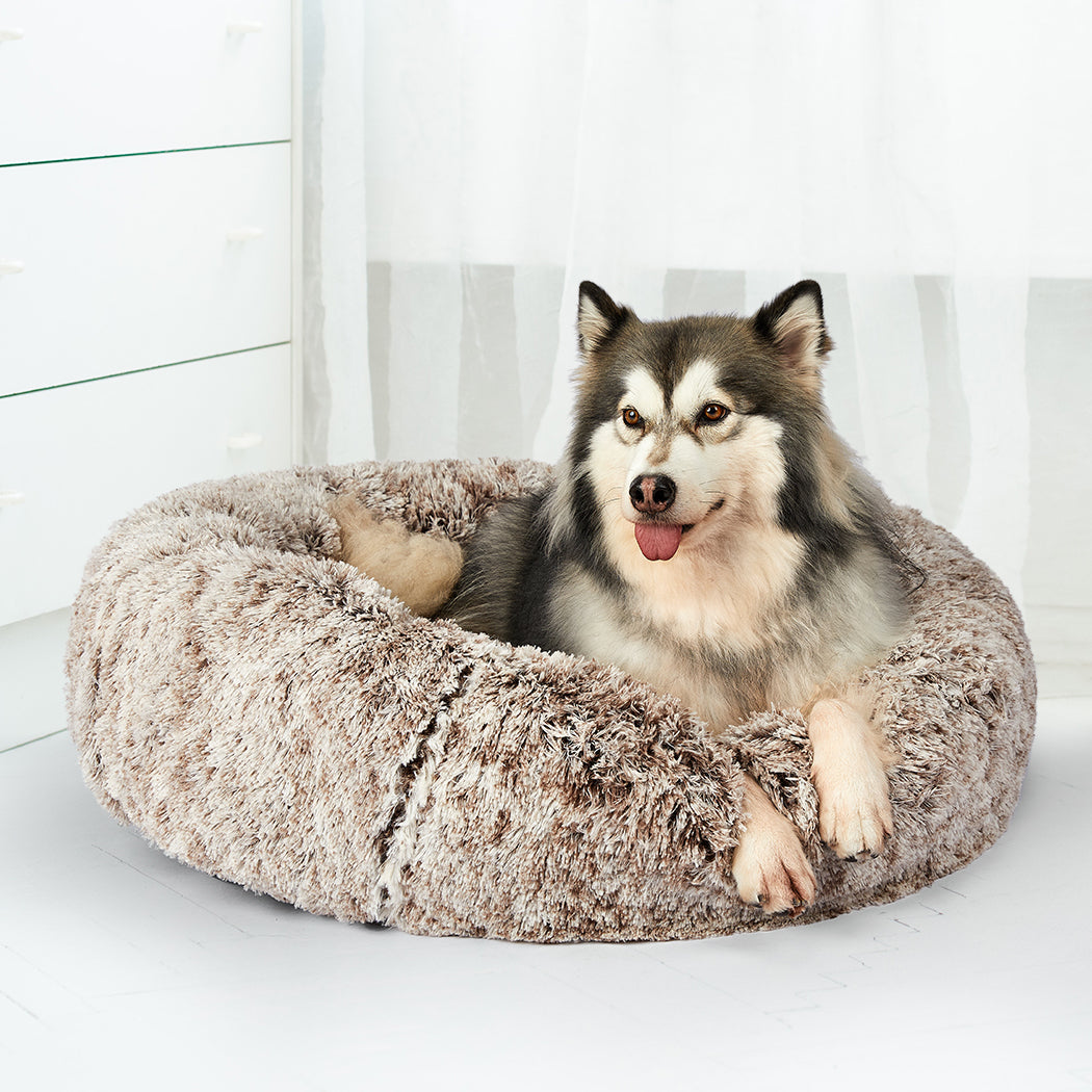 PaWz Pet Bed Cat Dog Donut Nest Calming M Brown Medium-1864184499311611911