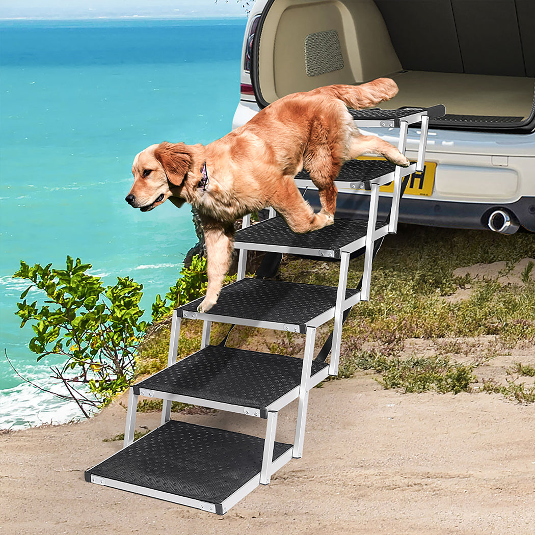 PaWz 6 Steps Dog Ramp Adjustable Height Black-1864184533121896455