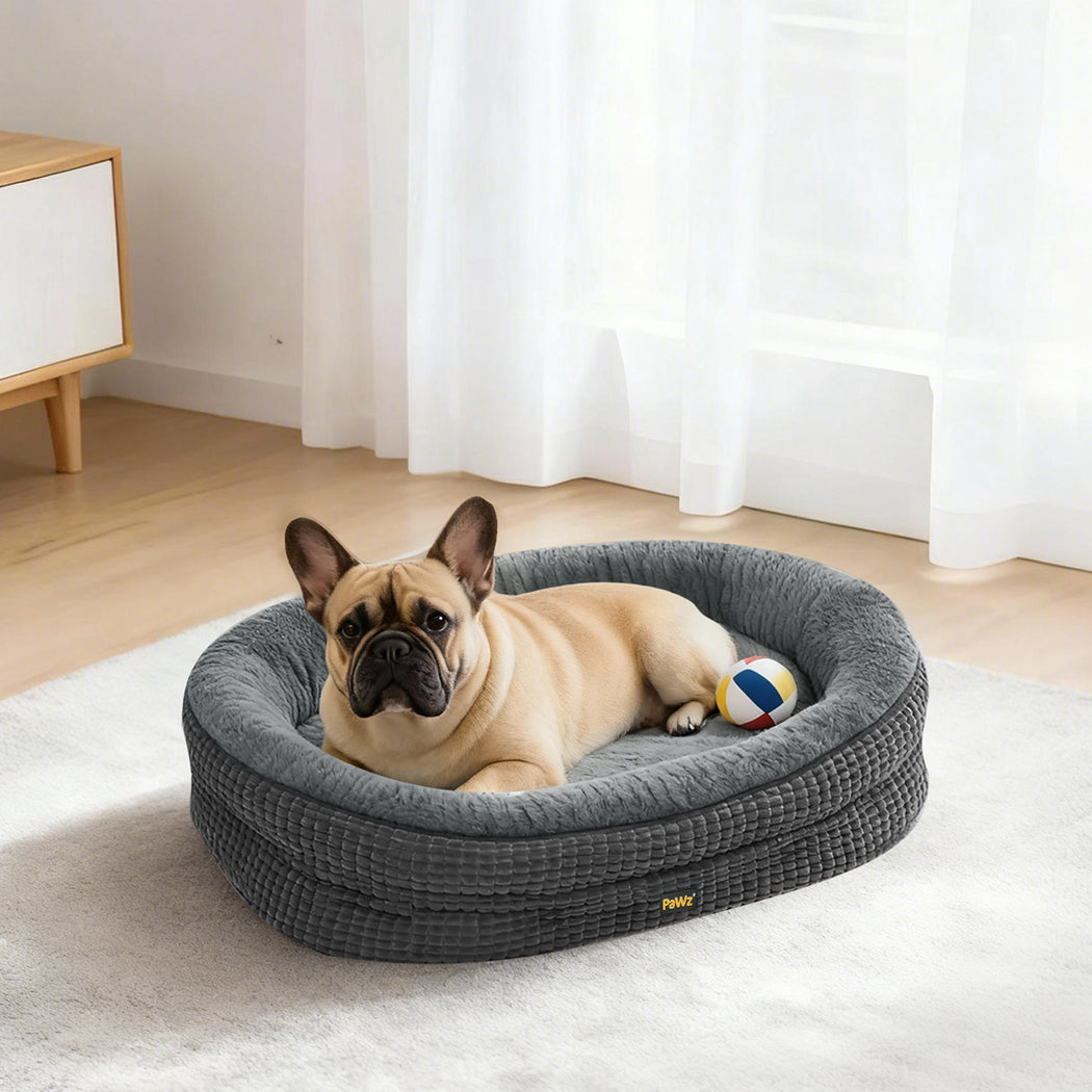 Pawz Orthopedic Plush Dog Bed Soft Washable Pet Bed Grey Cosy Cushion M Size