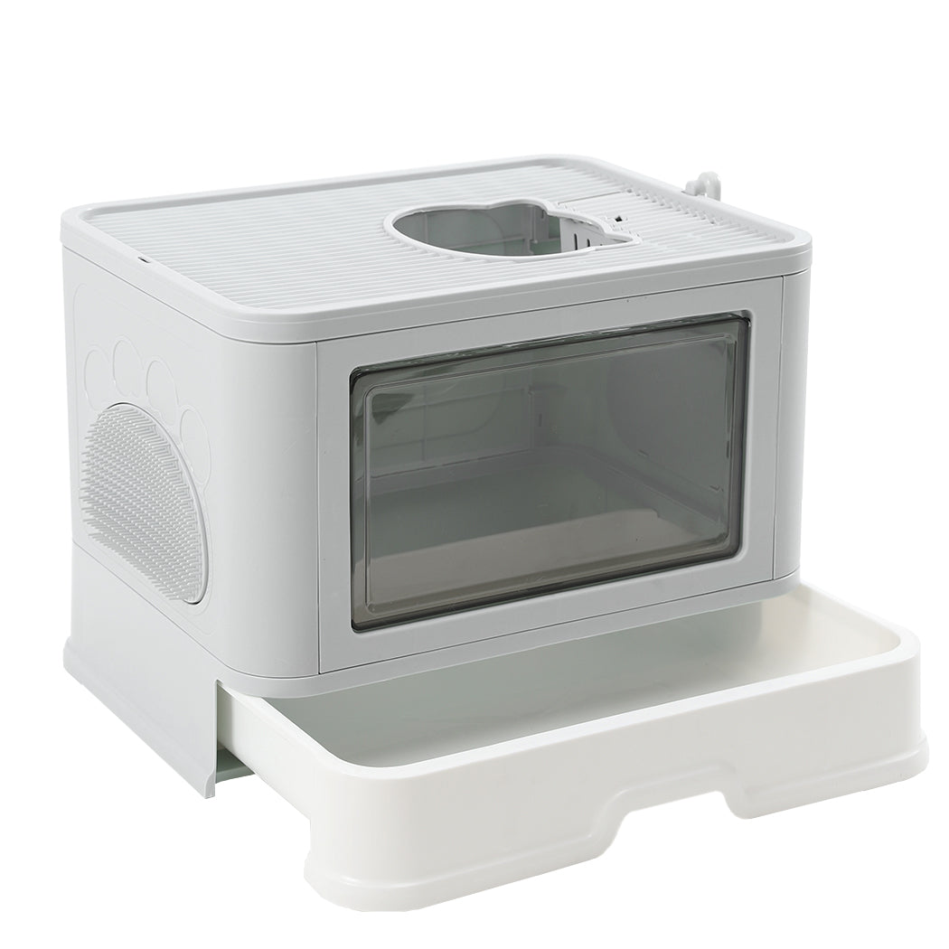 PaWz Foldable Cat Litter Box Tray Enclosed Grey-1864184536255041536