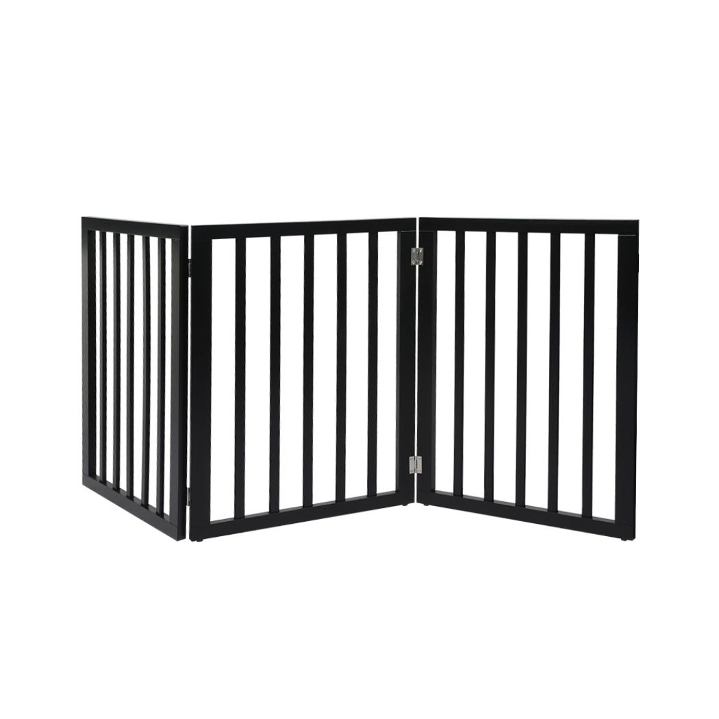 PaWz 3 Panels Wooden Pet Gate Dog Fence Black 2000x 3MM-1873543425270353920
