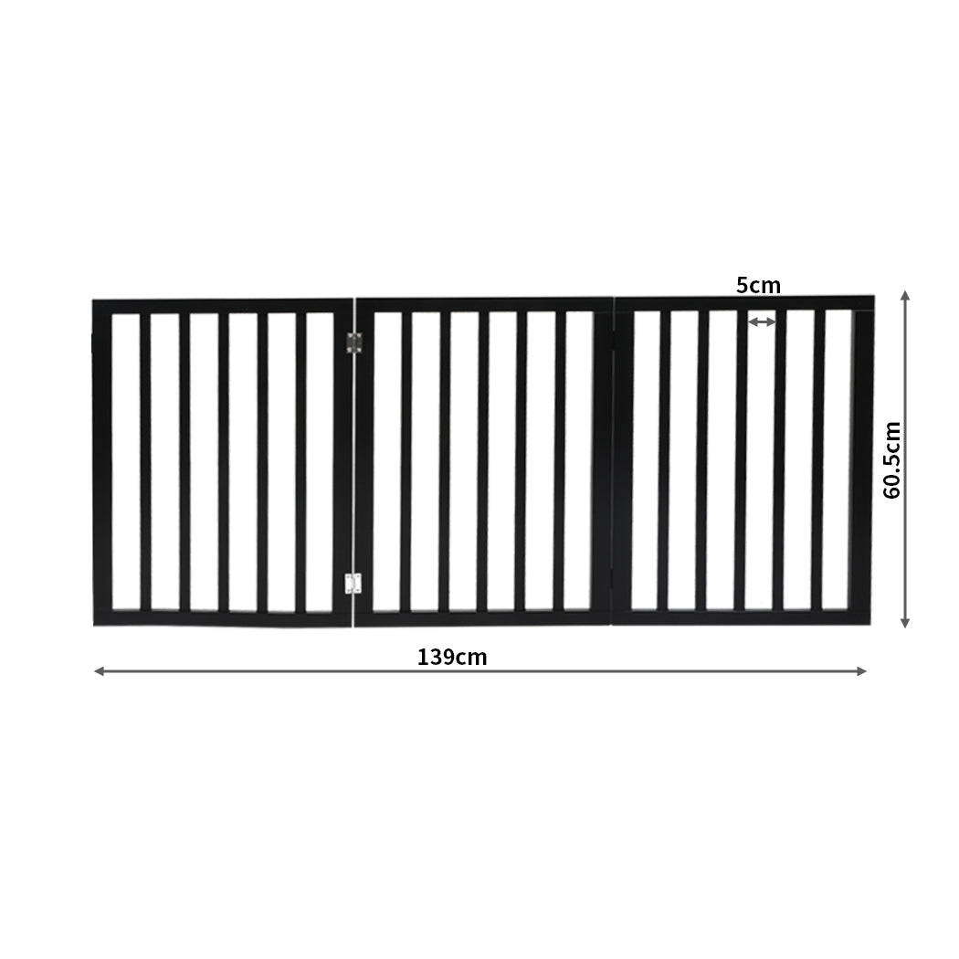 PaWz 3 Panels Wooden Pet Gate Dog Fence Black 2000x 3MM-1873543425270353922