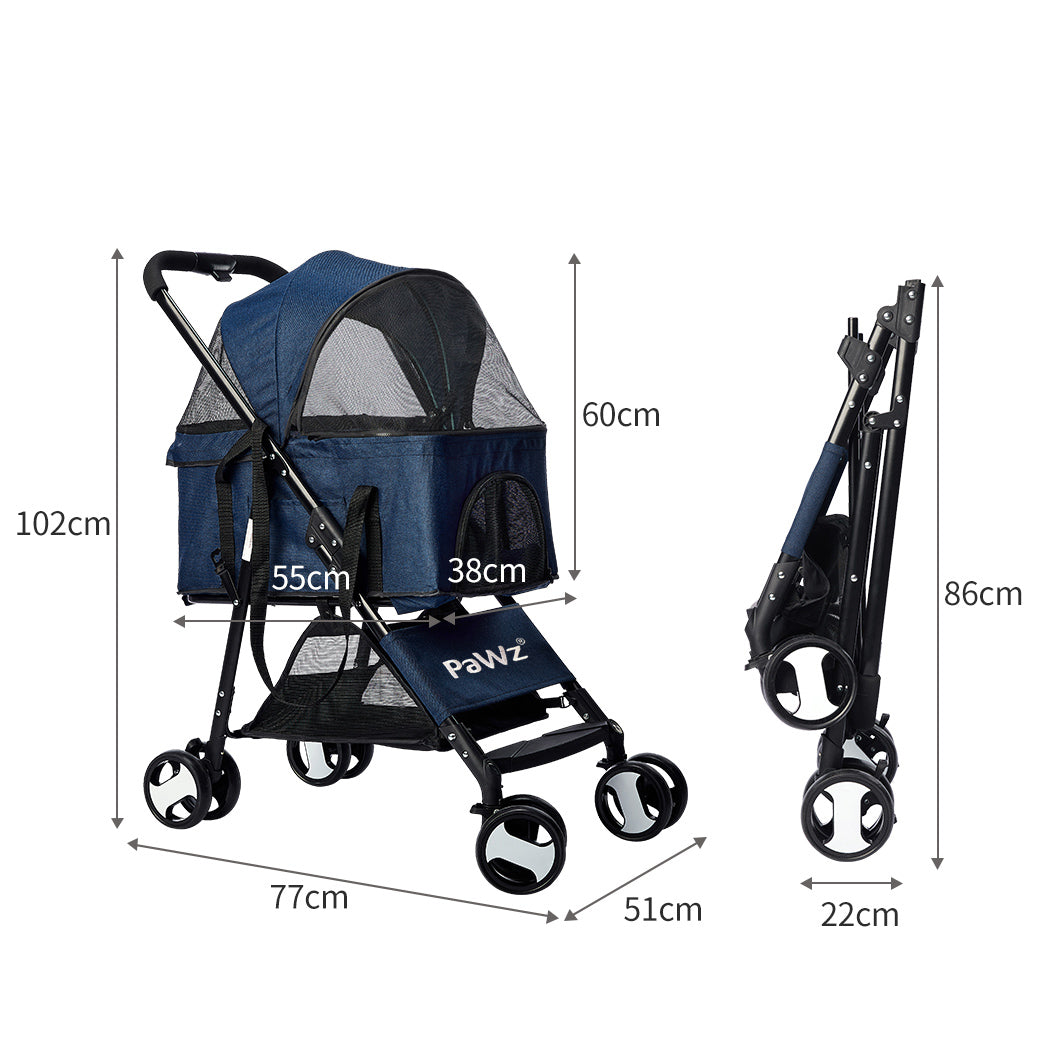 PaWz Large Pet Stroller Dog Cat Carrier Blue-1864184624461254658