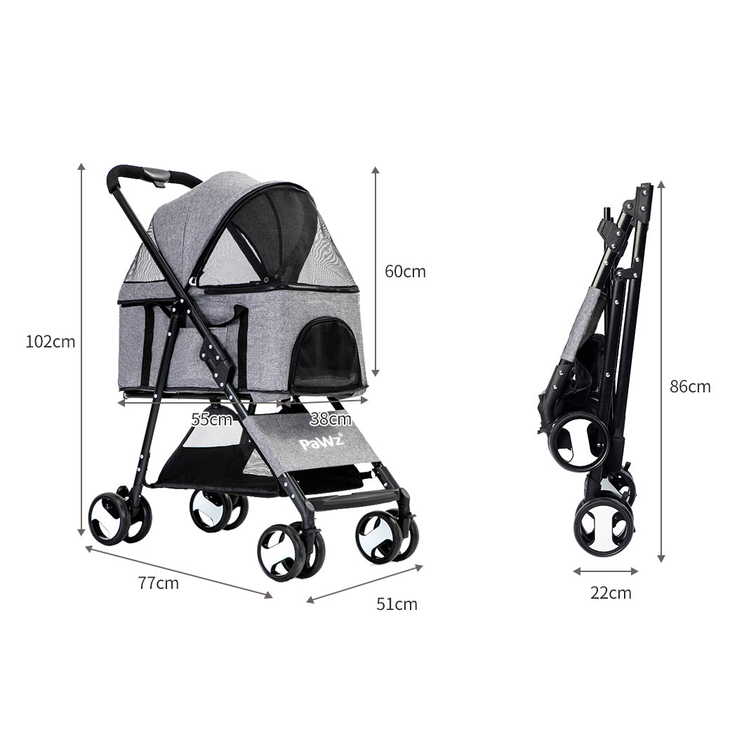 PaWz Large Pet Stroller Dog Cat Travel Grey-1864184624620638210